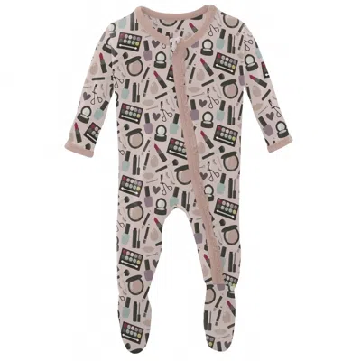 Kickee Kid's Muffin Ruffle Footie In Mama's Makeup In Brown