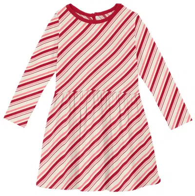 Kickee Kid's Print Twirl Dress In Strawberry Candy Cane In Multi