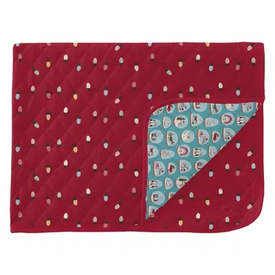 Kickee Kid's Quilted Throw Blanket In Crimson Holiday Lights/glacier Snow Globes In Red