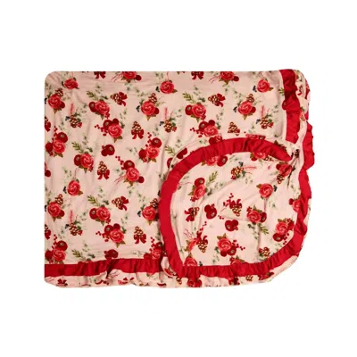 Kickee Kid's Ruffle Double Layer Throw Blanket In Baby Rose Holiday Floral In Multi