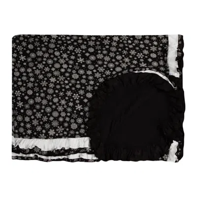 Kickee Kid's Ruffle Double Layer Throw Blanket In Chalkboard Snowflakes In Black