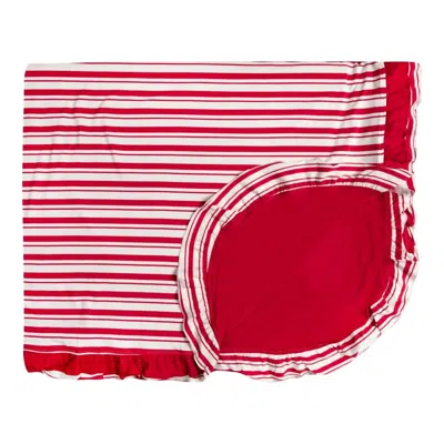 Kickee Kid's Ruffle Double Layer Throw Blanket In Peppermint Stripe In Red