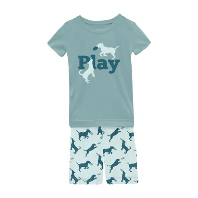 Kickee Kid's Short Sleeve Graphic Tee Pajama Set With Shorts In Fresh Air Frisbee Labs In Green