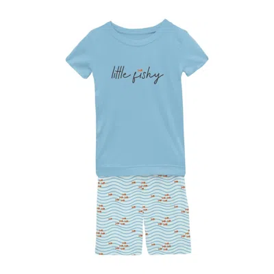 Kickee Kid's Short Sleeve Graphic Tee Pajama Set With Shorts In Fresh Air Little Fishy In Multi