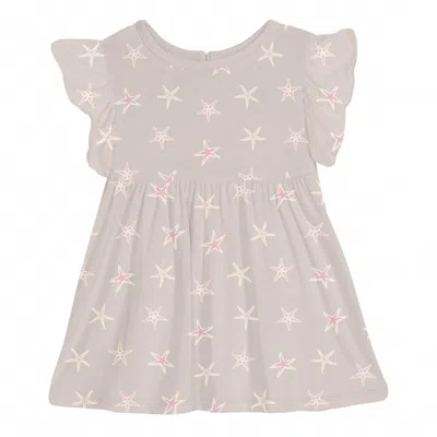 Kickee Kid's Short Sleeve Lola Swing Dress In Latte Starfish In Gray