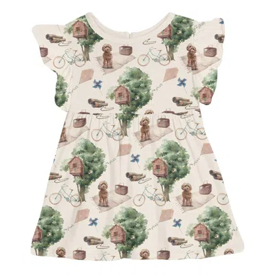 Kickee Kid's Short Sleeve Lola Swing Dress In Natural Tree House In Multi