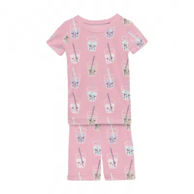 Kickee Kid's Short Sleeve Pajama Set In Cake Pop Boba In Pink