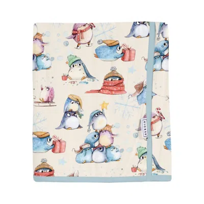 Kickee Kid's Swaddle Perfect Blanket In Natural Silly Penguins In Multi
