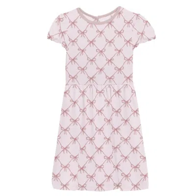 Kickee Kids Flutter Sleeve Twirl Dress In Shrinking Violet Bow Lattice In Pink