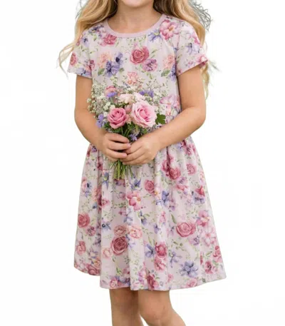 Kickee Kids Flutter Sleeve Twirl Dress In Shrinking Violet Dreamy Floral In Multi