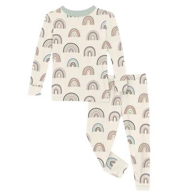 Kickee Kids' Long Sleeve Pajama Set In Earthly Rainbows In Multi