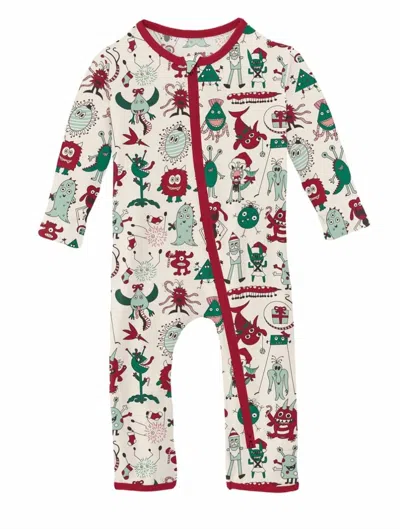 Kickee Kids Merry Monsters Zip Pajama Footie In Multi