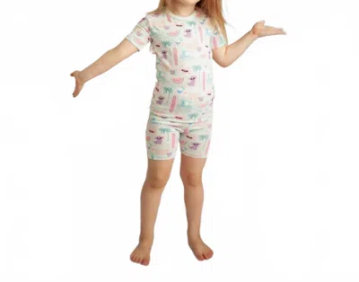 Kickee Kids' Short Sleeve Pajama Set With Shorts In Fresh Air Beach Day In Gold