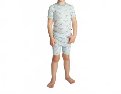 Kickee Kids' Short Sleeve Pajama Set With Shorts In Fresh Air Little Fishy In Blue
