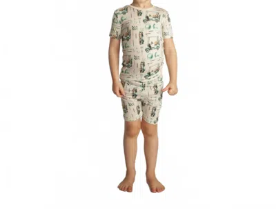 Kickee Kids' Short Sleeve Pajama Set With Shorts In Latte Golf In Multi