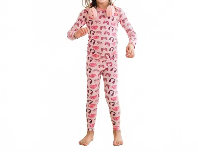 Kickee Long Sleeve Pajama Set In Baby Rose Gamer In Multi