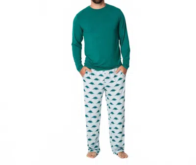 Kickee Long Sleeve Pajama Set In Pearl Blue Menorahsaurus In Multi