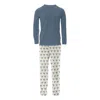 Kickee Men's Long Sleeve Pajama Set In Natural Ski Birds In Multi