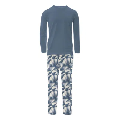 Kickee Men's Long Sleeve Pajama Set In Winter Ice In Multi