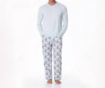 Kickee Men's Print Pajama Pants In Illusion Blue Holiday Sharks In Multi