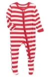 Kickee Pants Candy Cane Stripe Zip Footie In Red