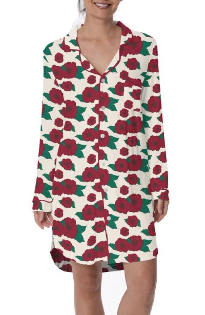 Kickee Pants Floral Long Sleeve Nightshirt In Holiday Poppies