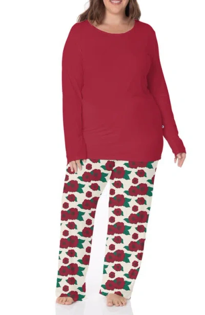 Kickee Pants Floral Relaxed Pajamas In Holiday Poppies