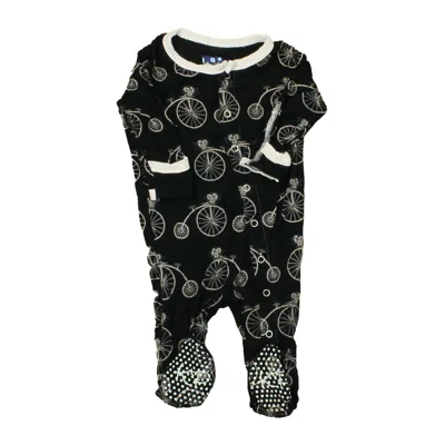 Kickee Pants Kids' Girls Black Pink Bicycles 1-piece Footed Pajamas
