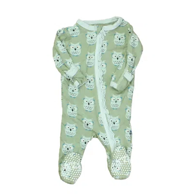 Kickee Pants Kids' Girls Green Owls 1-piece Footed Pajamas