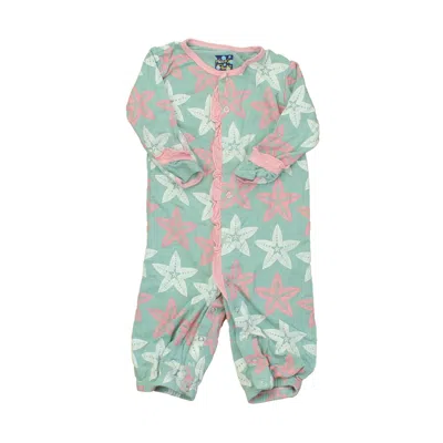 Pre-owned Kickee Pants Kids' Girls Green Pink 1-piece Non-footed Pajamas In Multi