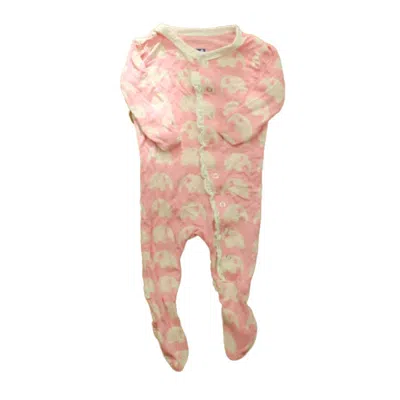 Pre-owned Kickee Pants Kids' Girls Pink Elephants 1-piece Footed Pajamas In Green