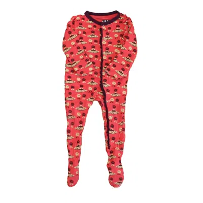 Kickee Pants Kids' Girls Pink Maroon Spaceships 1-piece Footed Pajamas In Red