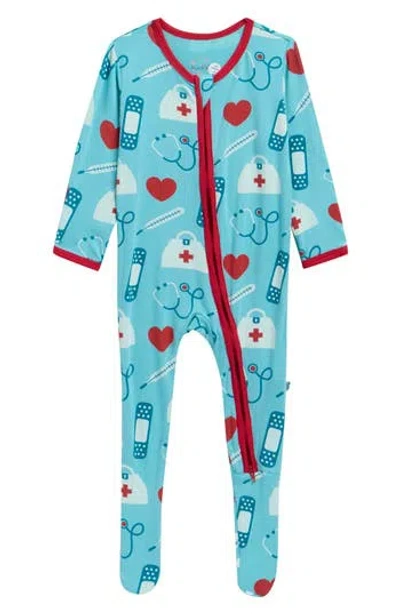 Kickee Pants Kids'  Glacier Medicine Print Zip Footie In Blue