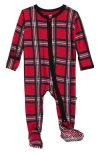 Kickee Pants Holiday Plaid Zip Footie In Red