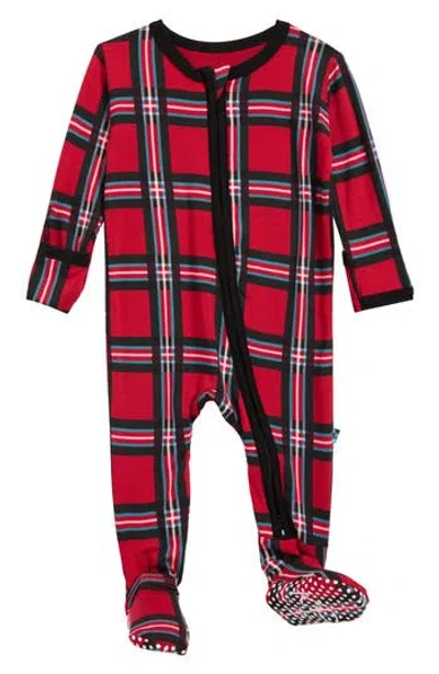 Kickee Pants Babies'  Holiday Plaid Zip Footie In Red