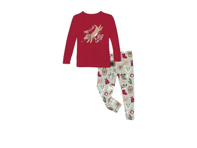 Kickee Pants Long Sleeve Graphic T-shirts Pajama Set (toddler/little Kid/big Kid) Kid's Pajama Sets Aloe Christma In Red