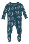 Kickee Pants Mermaid Print Zip Footie In Blue