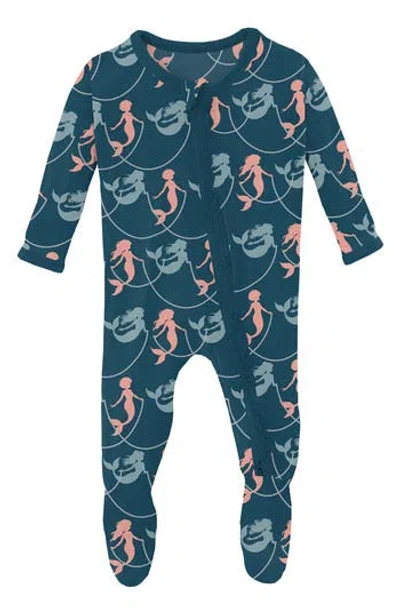 Kickee Pants Babies'  Mermaid Print Zip Footie In Blue
