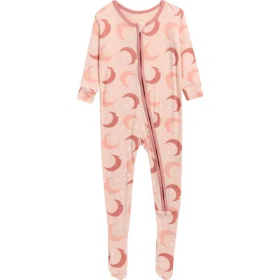 Kickee Pants Babies'  Moon Print Zip Fitted Fleece Footie In Pink