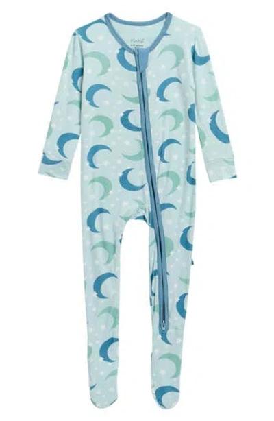 Kickee Pants Babies'  Moon Print Zip Fitted Fleece Footie In Spring Sky Moon And