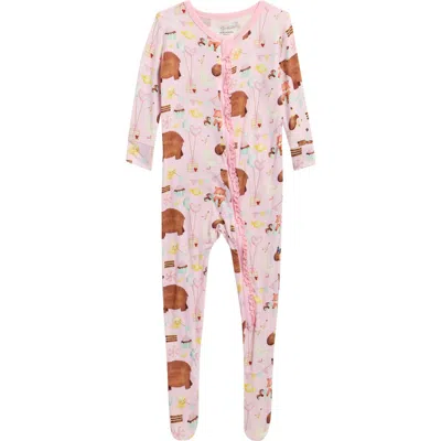 Kickee Pants Babies'  Muff Ruff Zip Footie In Pink
