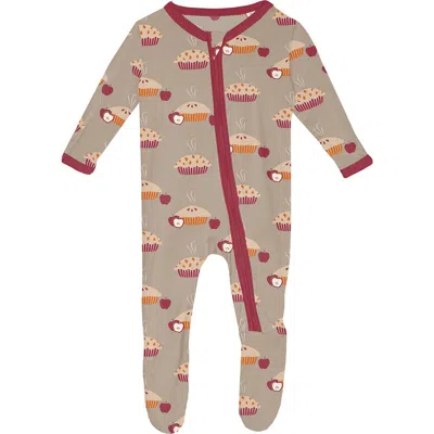 Kickee Pants Babies'  Pie Print Zip Footie In Neutral