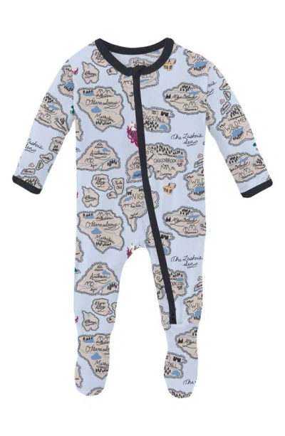 Kickee Pants Babies' Pirate Map Fitted One-piece Pajamas In Dew Pirate Map
