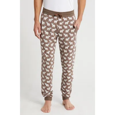 Kickee Pants Polar Bear Print Fleece Joggers In Coffee Polar Bears