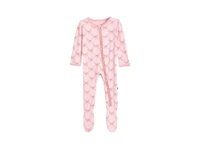Kickee Pants Print Muffin Ruffle Footie With 2 Way Zipper (infant) Kid's Pajama Shrinking Violet Bow Lattice : 0- In Pink
