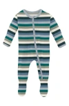 Kickee Pants Print Zip Footie In Snowy Stripe