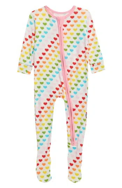 Kickee Pants Babies'  Rainbow Hearts Print Two-way Zip Footie In Multi