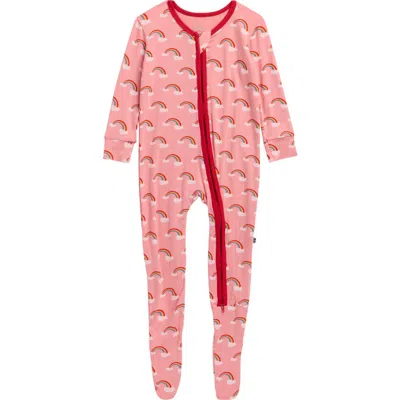 Kickee Pants Babies'  Rainbow Print Zip Footie In Pink