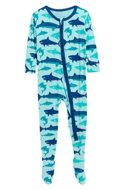 Kickee Pants Babies'  Shark Print Zip Fitted Fleece Footie In Multi