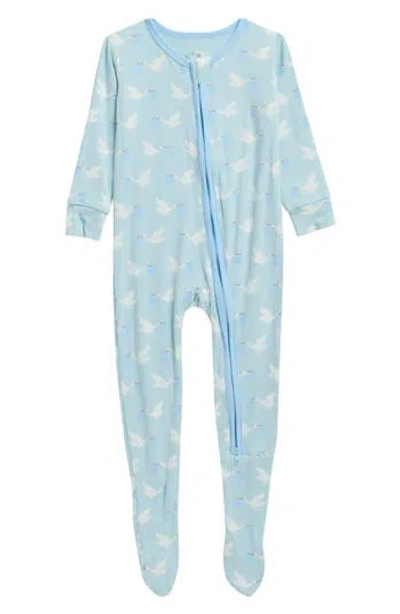 Kickee Pants Babies'  Spring Sky Print Two-way Zip Footie In Blue